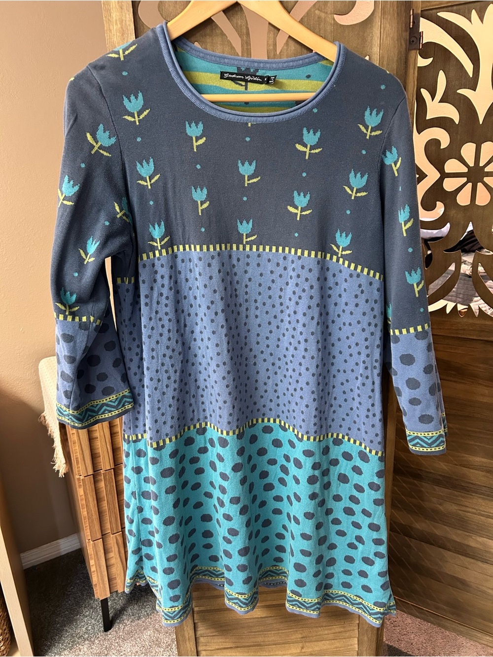 Gudrun Sjoden Knit Sweater Dress Mixed Pattern 100% Organic Cotton